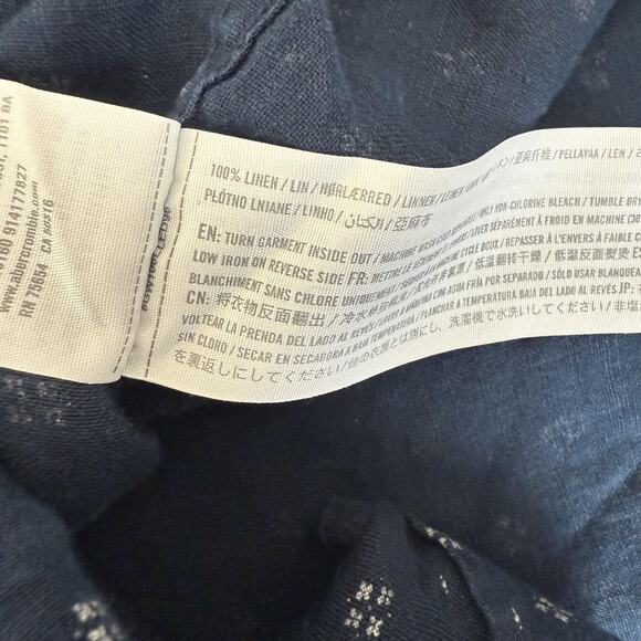 Abercrombie & Fitch Shirt Mens Large Navy Linen Button Down Long Sleeve Floral - Picture 4 of 7